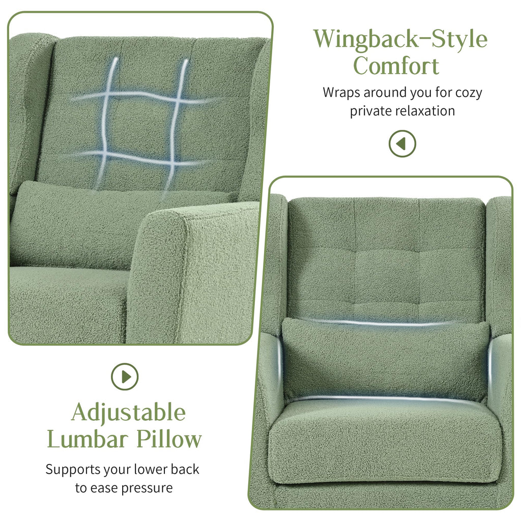 Green Teddy Upholstered Armchair Set of 2 with Lumbar Pillow G3395