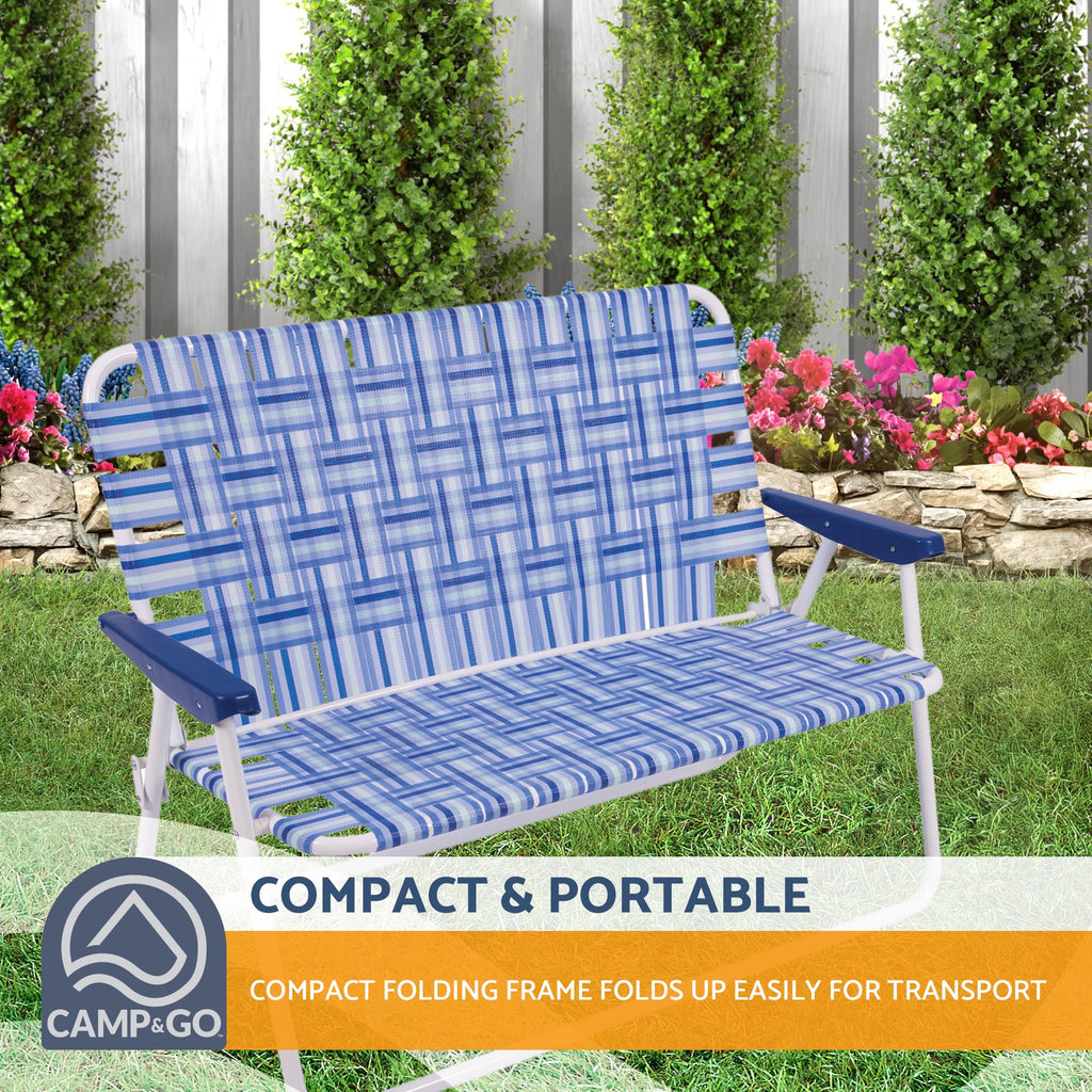 Blue/White Double-Wide Folding Web Lawn Chair B66302