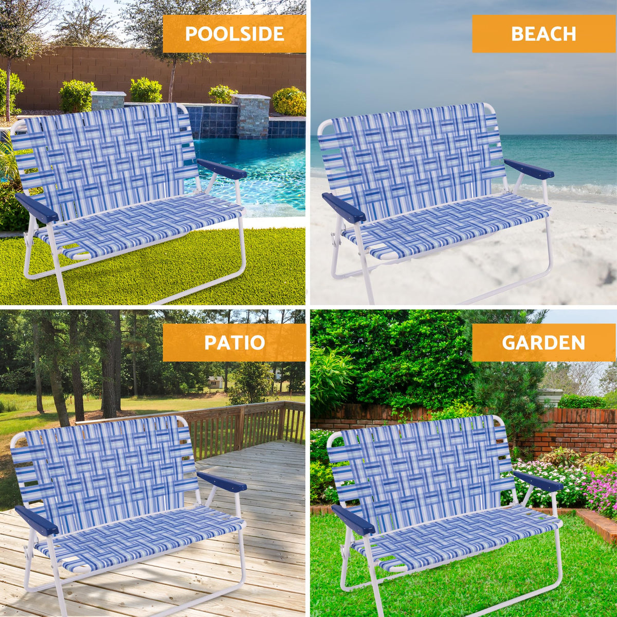 Blue/White Double-Wide Folding Web Lawn Chair B66302