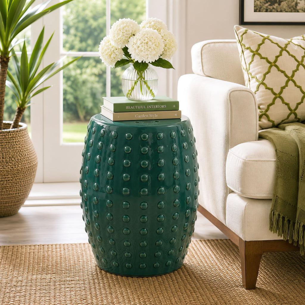 18" Blue-Green Porcelain Garden Stool O249708