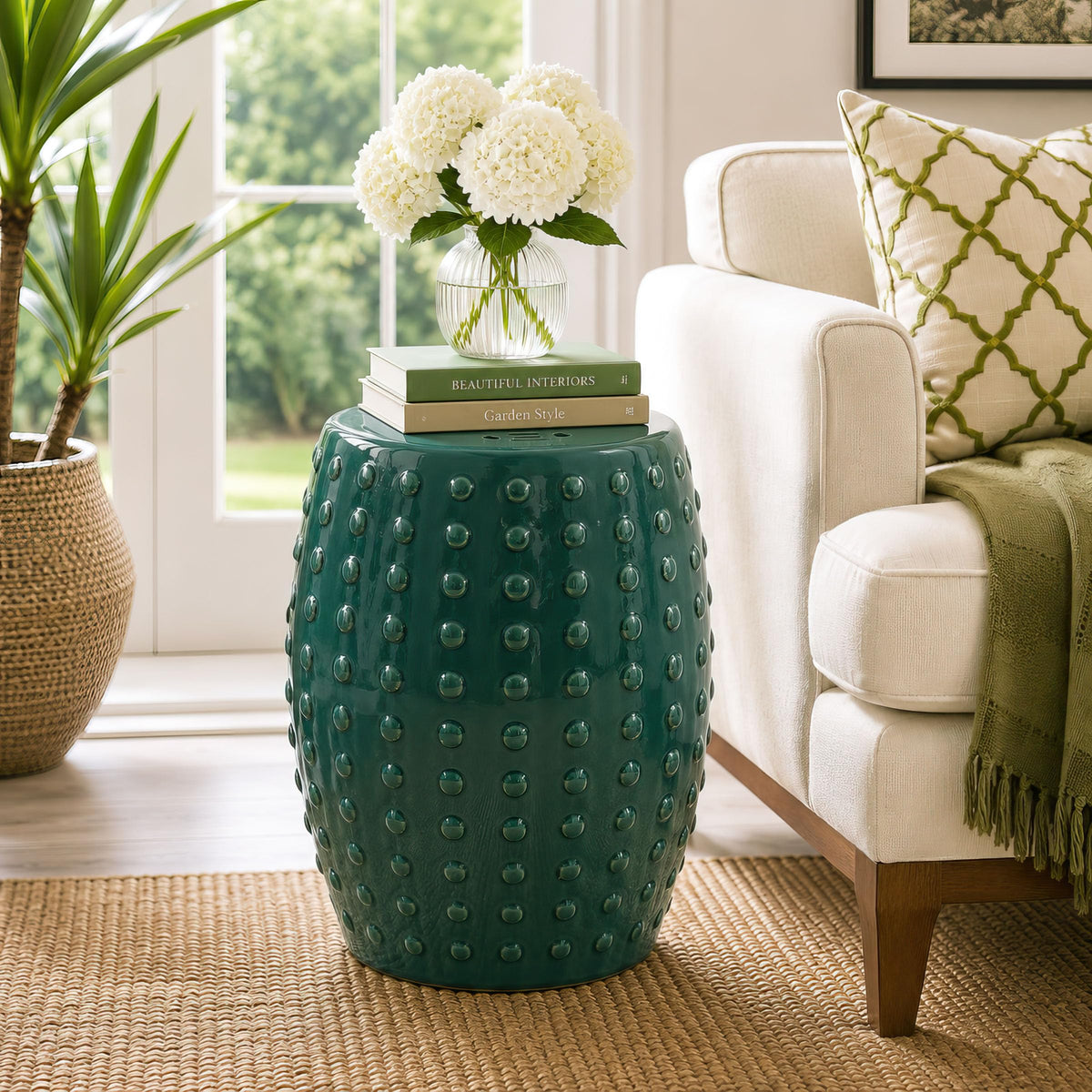 18" Blue-Green Porcelain Garden Stool O249708