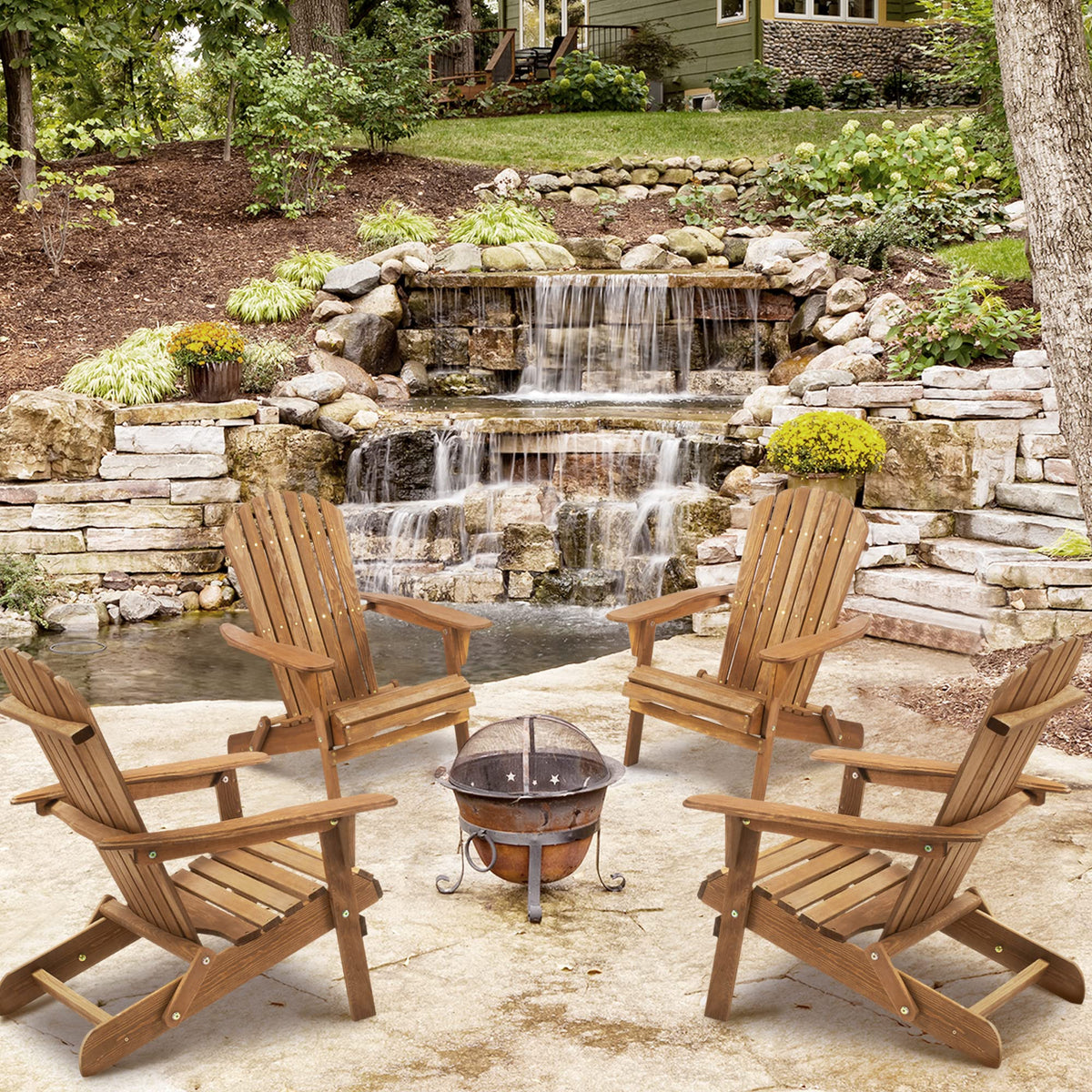 Folding Adirondack Chair Set of 2 Cedar Wood D9611