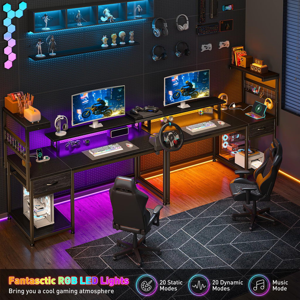 40" Gaming Desk with LED Lights & Power Outlets, Black Q5972