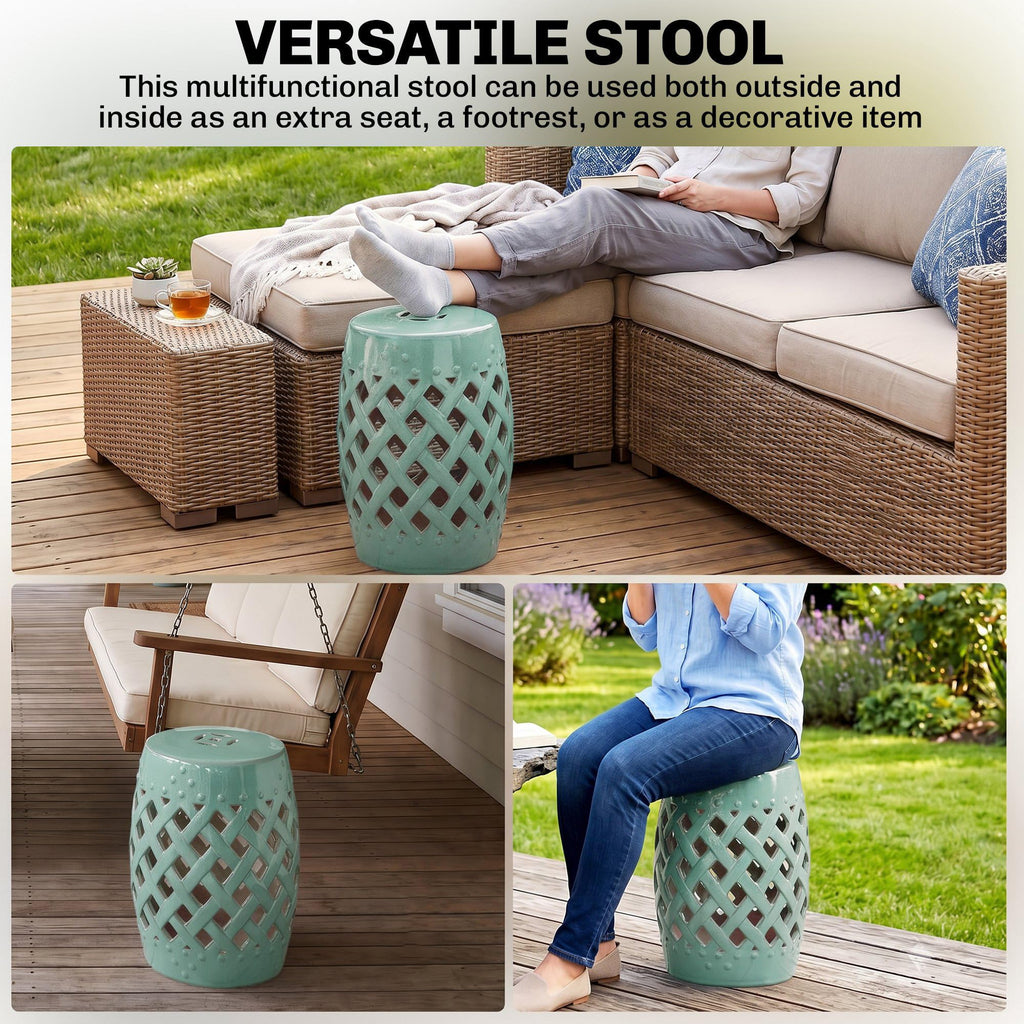 Ceramic Garden Stool Outdoor Stool Green T272463