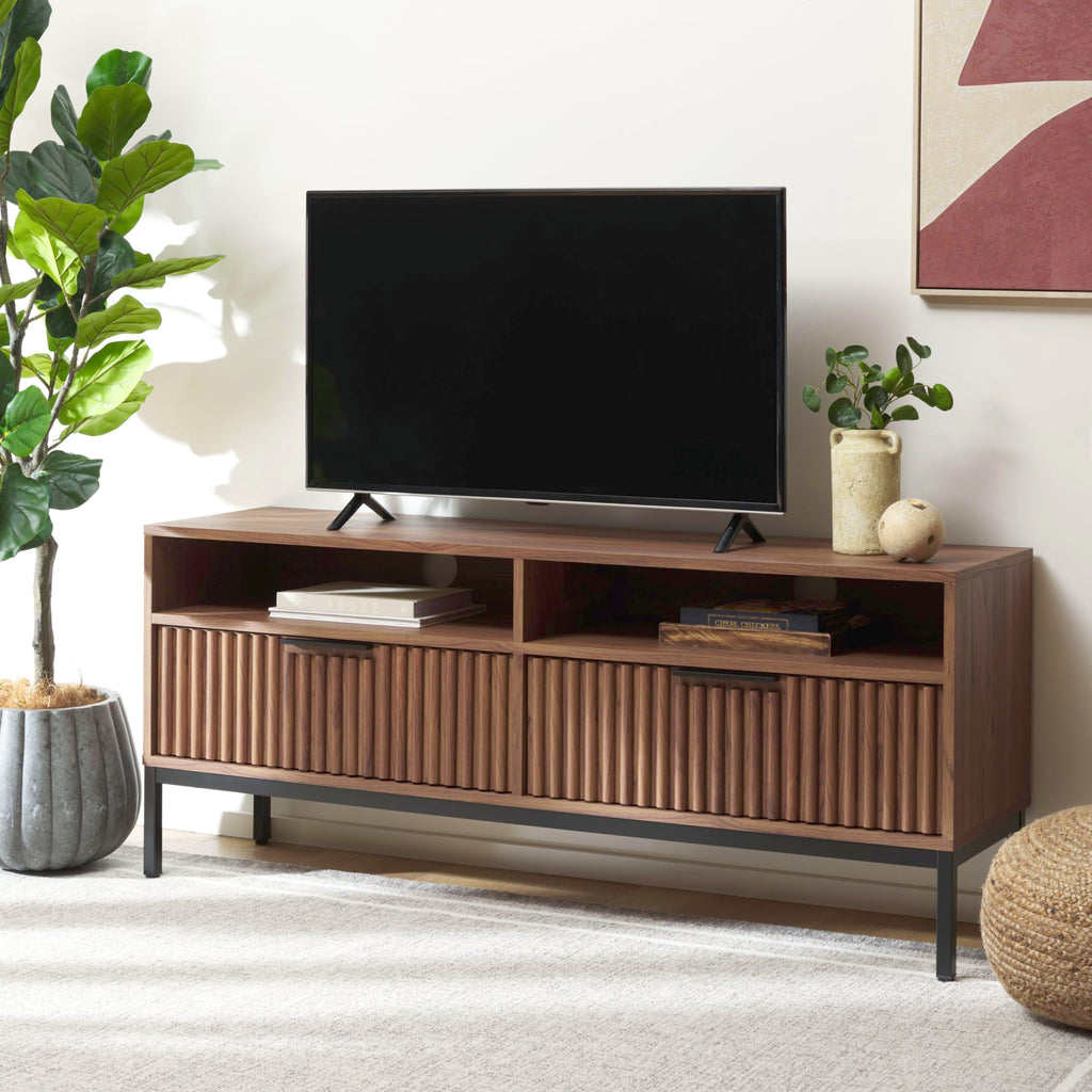 Walnut Brown Black 2 Drawer TV Stand Y9729