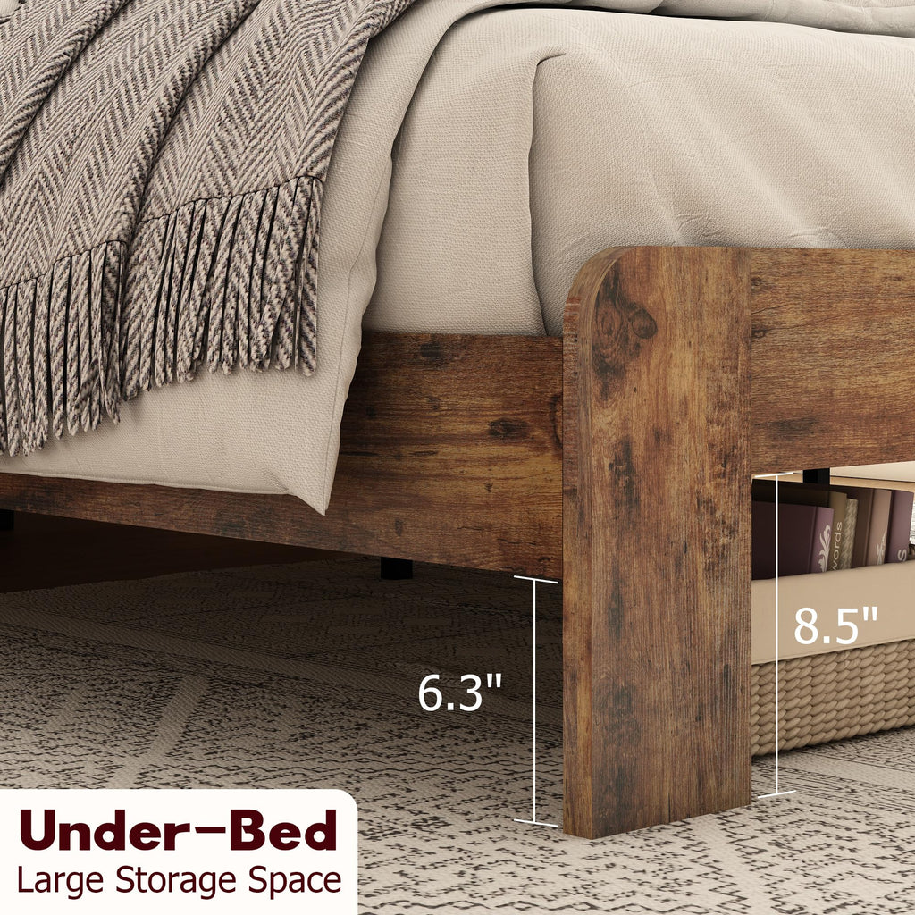 Full Size Dark Brown Wood Platform Bed Frame with Storage A561562