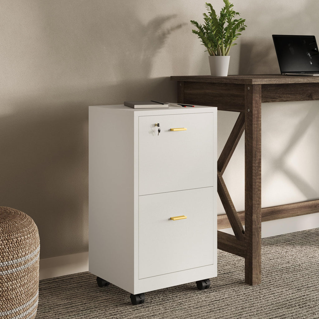 White 2 Drawer Wooden File Cabinet with Lock N188692