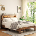 Full Size Dark Brown Wood Platform Bed Frame with Storage A561562