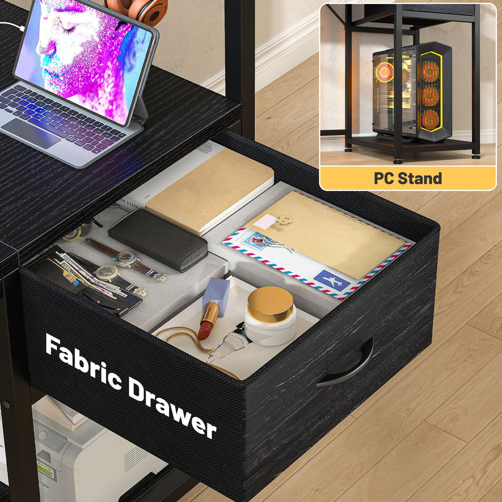 40" Gaming Desk with LED Lights & Power Outlets, Black Q5972