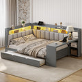 Grey Full Size L-Shaped Corner Bed with Trundle and Desk R53895