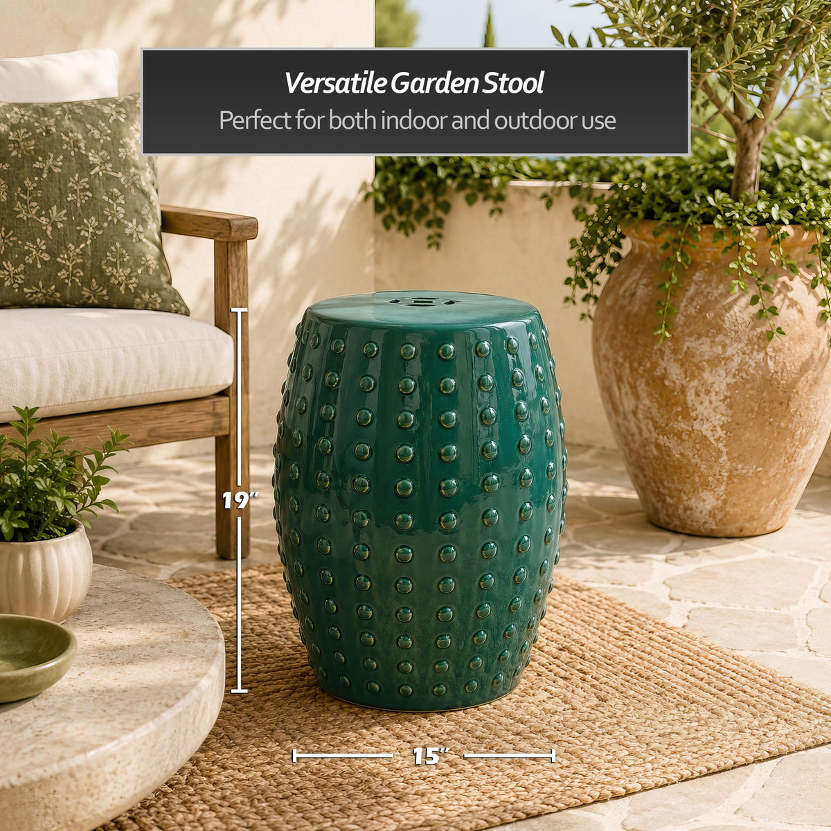 18" Blue-Green Porcelain Garden Stool O249708