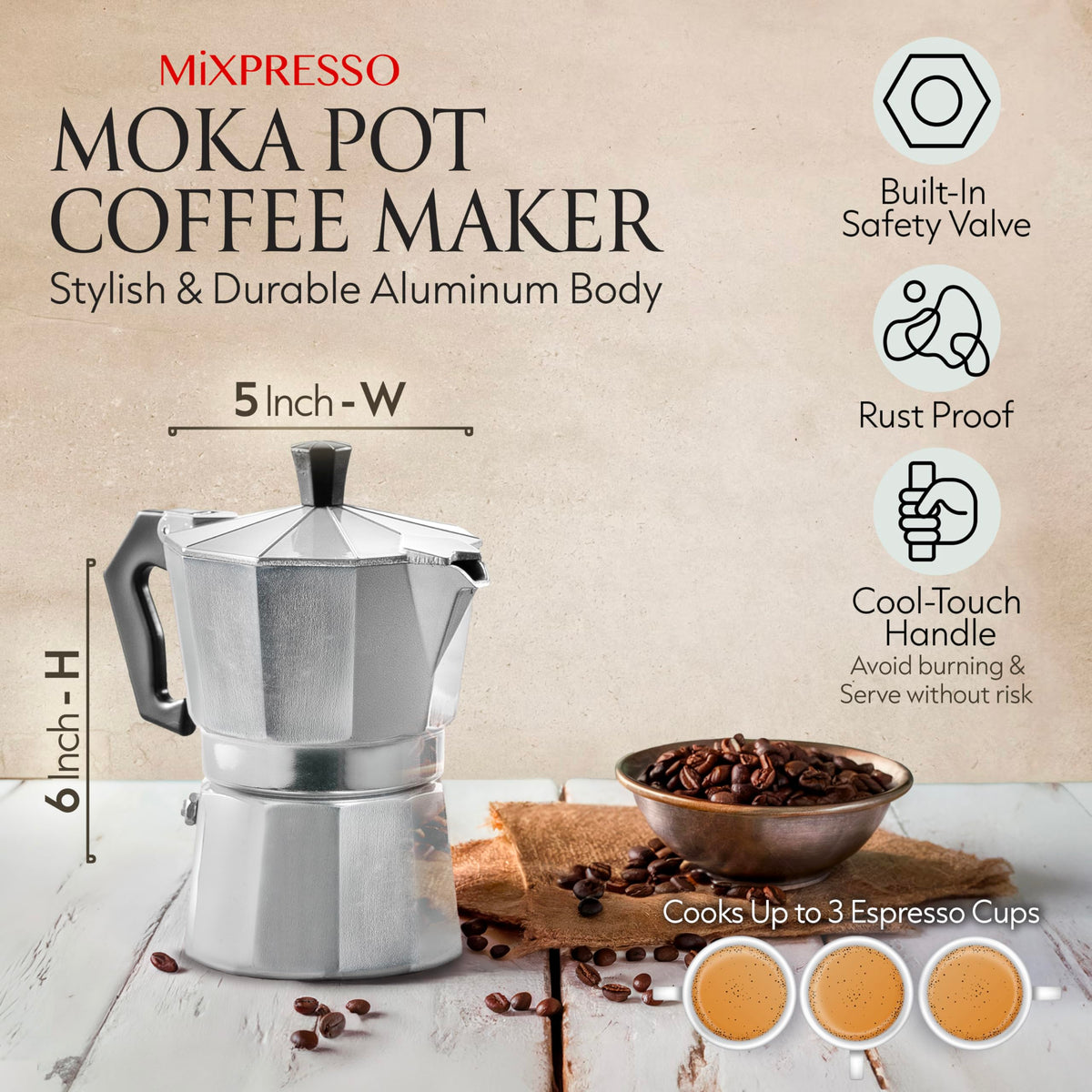 3 Cup Moka Pot Stovetop Espresso Maker R17245